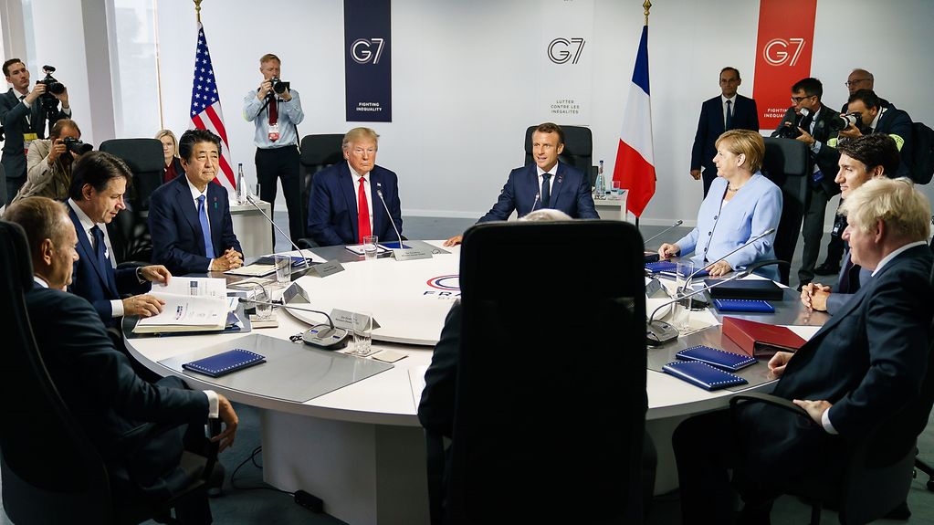 Bundeskanzlerin Angela Merkel während einer Sitzung der G7.