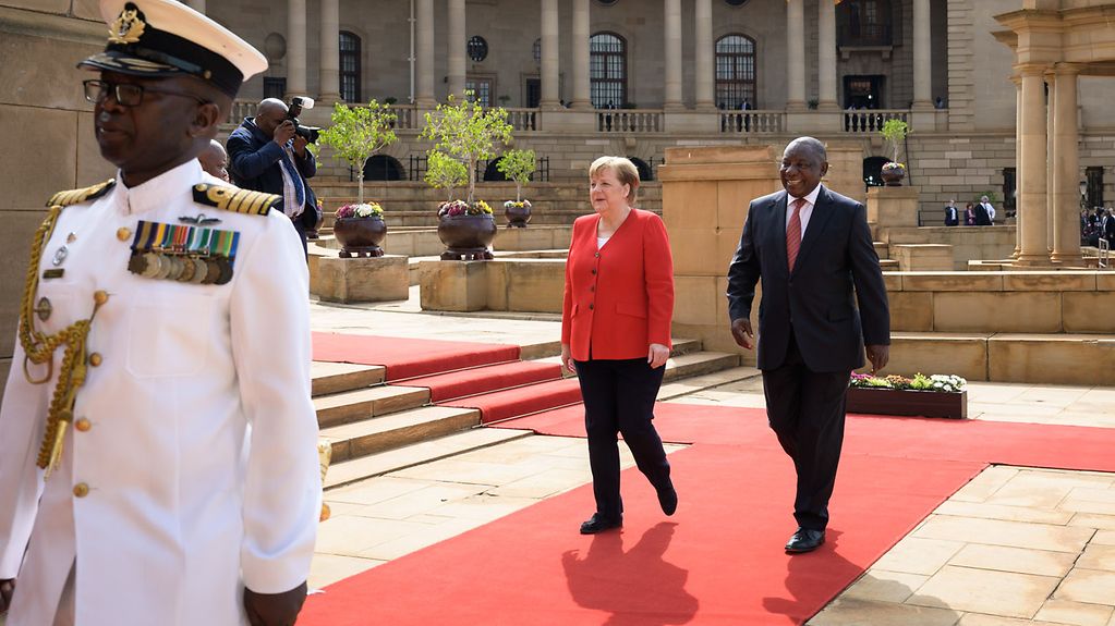 Chancellor Angela Merkel with Cyril Ramaphosa, South Africa's President