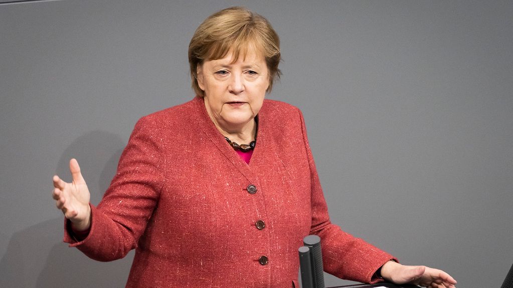 Chancellor Angela Merkel during her speech in the German Bundestag