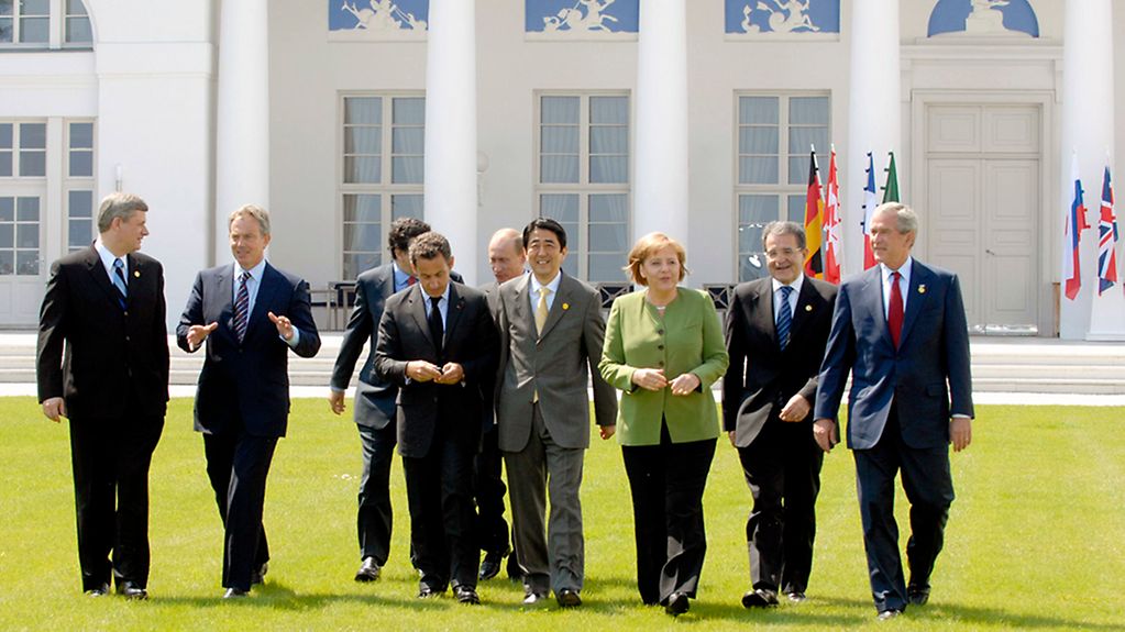 Bundeskanzlerin Angela Merkel und die Staatschefs der G8 im mecklenburgischen Heiligendamm