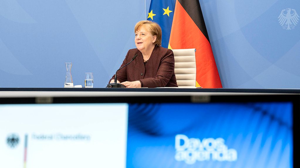 Chancellor Angela Merkel during a video conference