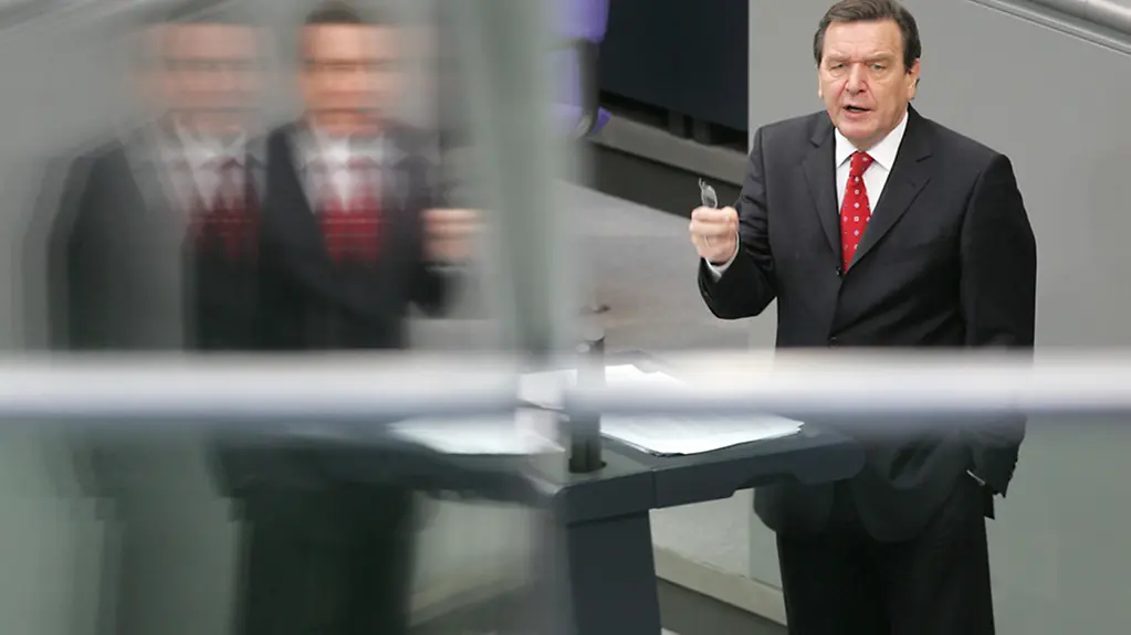 Gerhard Schröder making a speech in the German Bundestag