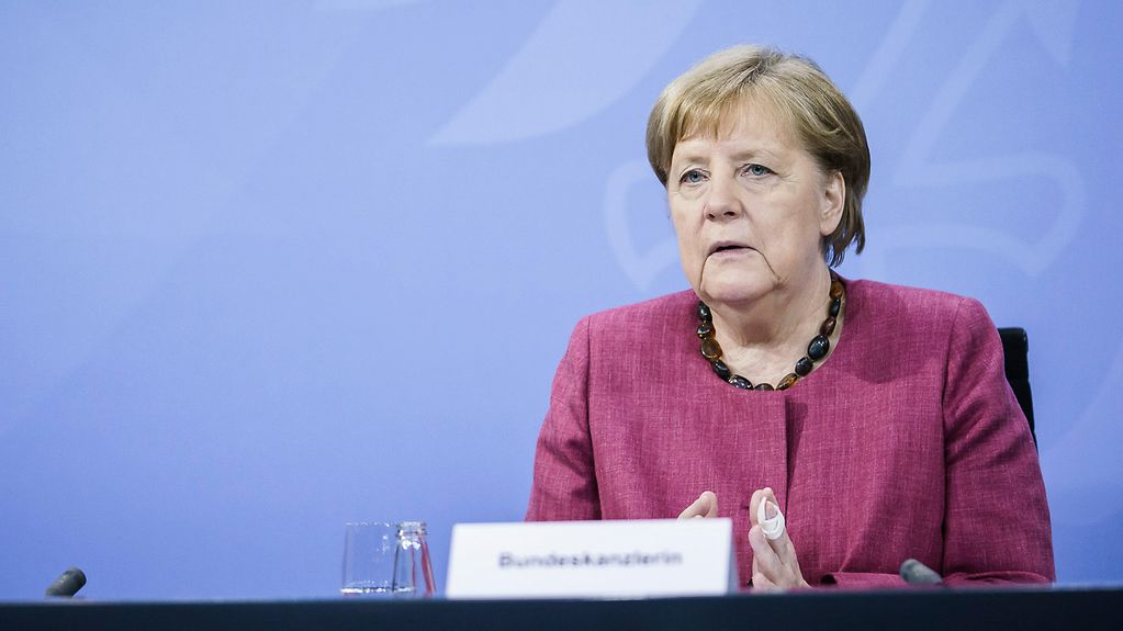 Bundeskanzlerin Angela Merkel auf einer Pressekonferenz.