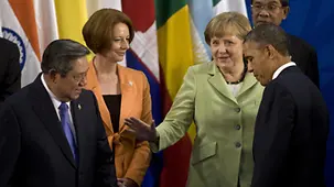 Angela Merkel talks to some of her opposite numbers.