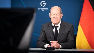 Federal Chancellor Olaf Scholz attending the World Economic Forum (WEF) via video link.