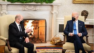 Le chancelier fédéral Olaf Scholz s’entretient avec le président américain Joe Biden