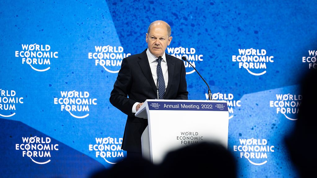Bundeskanzler Scholz bei seiner Rede auf dem Weltwirtschaftsforum in Davos