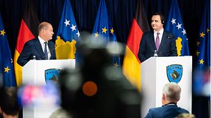 Federal Chancellor Olaf Scholz and Albin Kurti, Prime Minister of Kosovo, at a joint press conference.