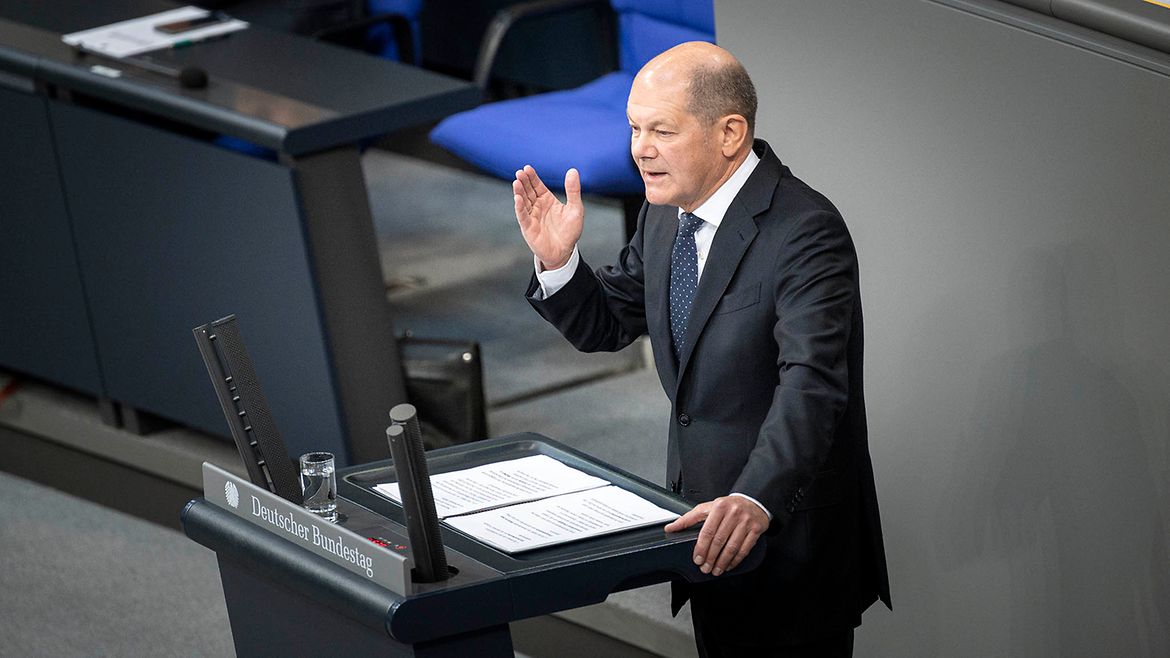 The Federal Chancellor giving his budget speech in the Bundestag.