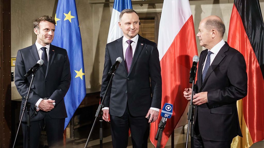 Federal Chancellor Scholz with French President Macron and Polish President Duda