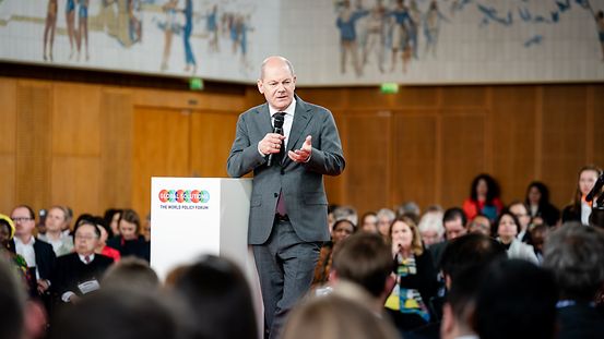 Federal Chancellor Scholz during the discussions at the Global Solutions Summit 2023 in Berlin.
