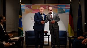 Bundeskanzler Scholz und der brasilianische Präsident Luiz Inácio Lula da Silva.
