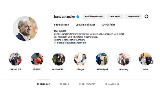 Screenshot Profil Instagram-Kanal von Bundeskanzler Olaf Scholz
