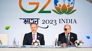Bundeskanzler Olaf Scholz und Christian Lindner, Bundesminister der Finanzen, beim G20-Gipfel.