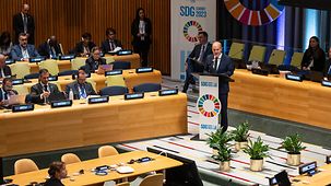 Bundeskanzler Olaf Scholz spricht auf dem SDG-Gipfel in New York.