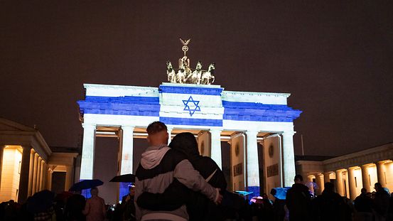 The Brandenburg gate was lit up in the colours of the state of Israel on Sunday evening.