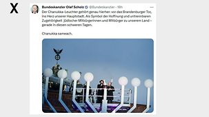 Der Chanukka-Leuchter gehört genau hierher: vor das Brandenburger Tor, ins Herz unserer Hauptstadt. Als Symbol der Hoffnung und untrennbaren Zugehörigkeit jüdischer Mitbürgerinnen und Mitbürger zu unserem Land – gerade in diesen schweren Tagen.