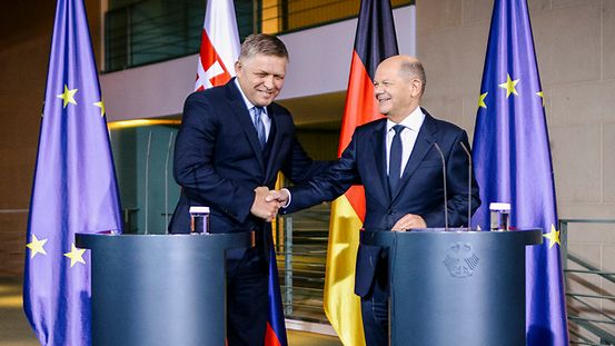Bundeskanzler Scholz beim Besuch des slowakischen Ministerpräsidenten Fico am Mittwoch in Berlin