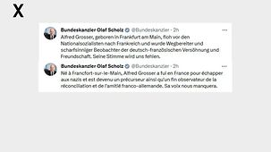 Alfred Grosser, geboren in Frankfurt am Main, floh vor den Nationalsozialisten nach Frankreich und wurde Wegbereiter und scharfsinniger Beobachter der deutsch-französischen Versöhnung und Freundschaft. Seine Stimme wird uns fehlen.