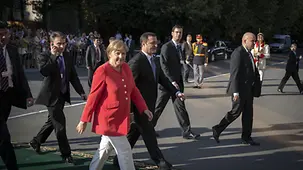 Chancellor Angela Merkel on the way to the meeting