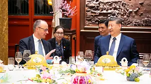 Federal Chancellor Friedrich Merz with China’s President Xi at a joint dinner.