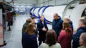 Federal Chancellor Friedrich Merz in conversation during a visit to the Andøya spaceport in Norway.