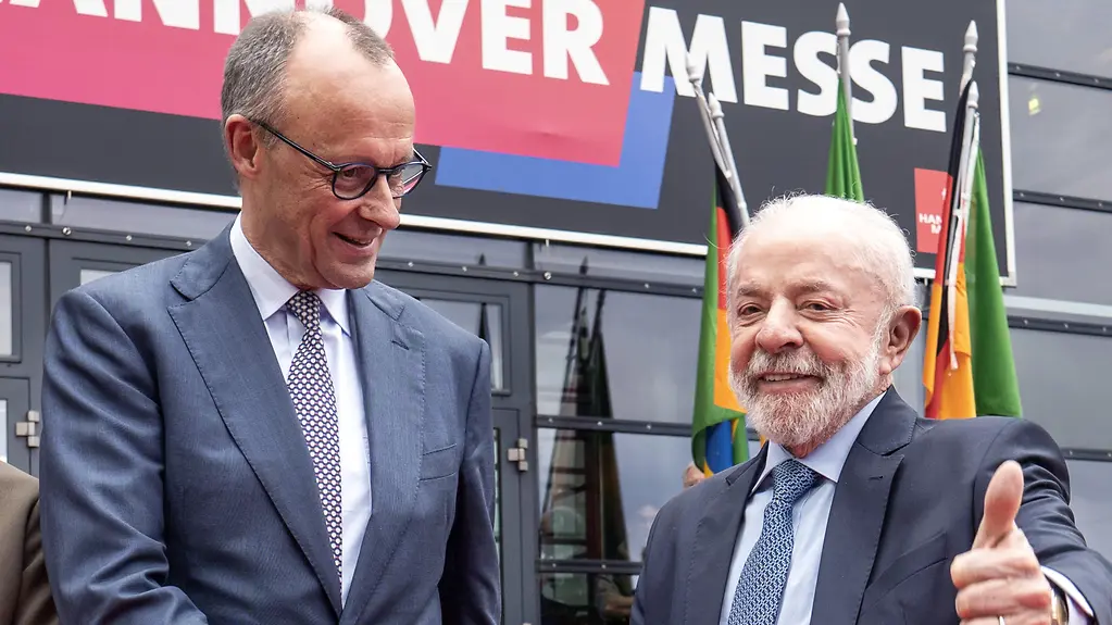 Bundeskanzler Friedrich Merz und Lula da Silva, Brasiliens Präsident, bei der Eröffnung der Hannover Messe.