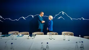 Federal Chancellor Friedrich Merz in conversation with Ursula von der Leyen, President of the European Commission, at the G7 summit.