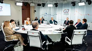 Federal Chancellor Friedrich Merz at the second working session of the G7 summit.