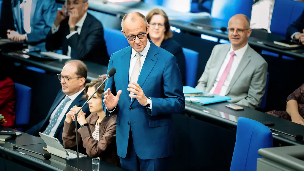 Federal Chancellor Friedrich Merz speaks during the Government Q&A in the Bundestag.