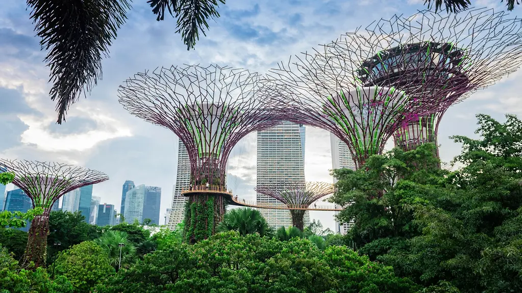 SuperTrees vor Skyline in Singapur