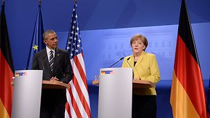 Bundeskanzlerin Angela Merkel und US-Präsident Barack Obama bei einer gemeinsamen Pressekonferenz.